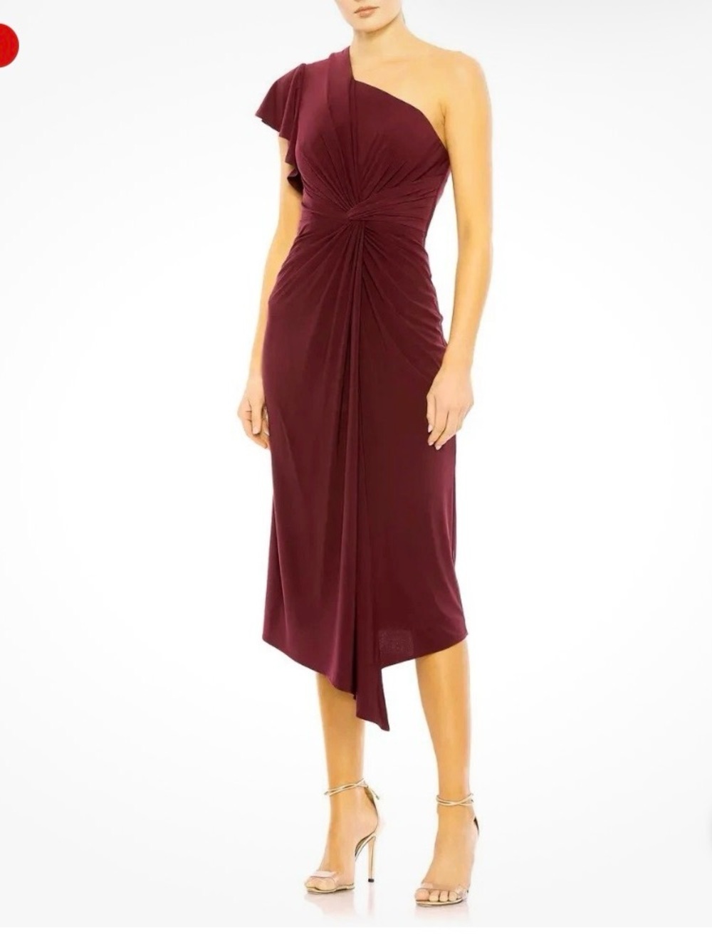 Mac Duggal One-Shoulder Ruched Dress in Burgundy